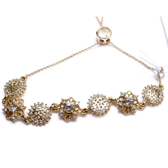 MARCHESA ADJUSTABLE SLUDER BRACELET GOLD TONE WITH CLEAR CRYSTALS NWT - Picture 2 of 5